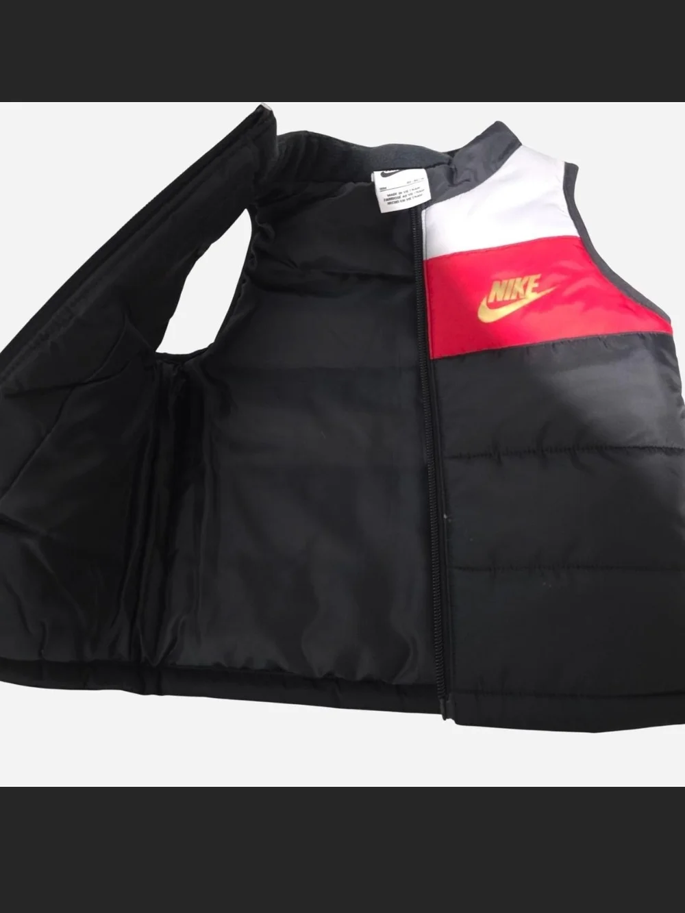 Nike Kids Black, Red & White Colorblock Puffer Vest with Gold Logo